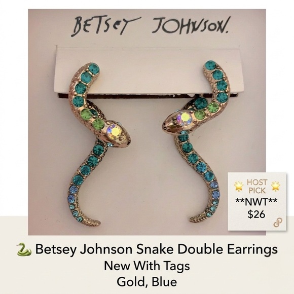 Jewelry - 🌟 HOST PICK 🌟 NWT Betsey Johnson Snake 🐍 Double Earrings